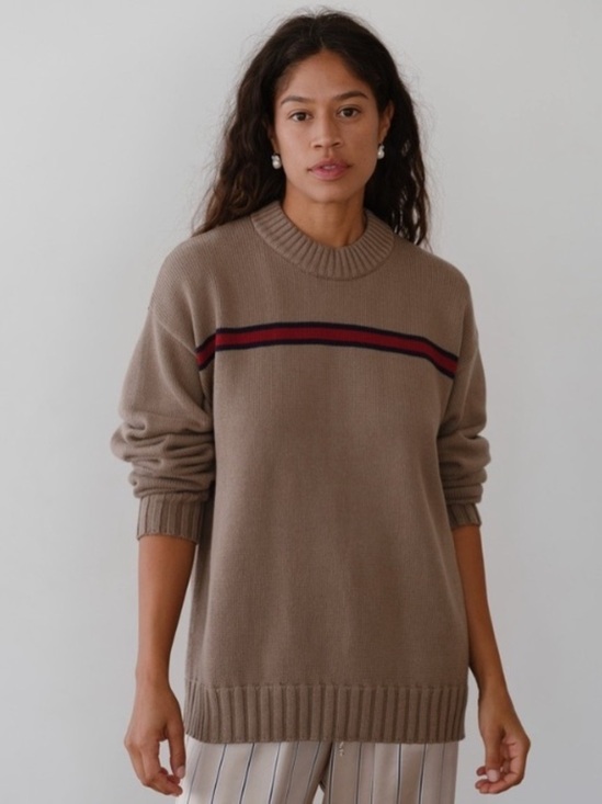 DONNI. Sweaters - Donni The Cotton Cashmere Stripe Oversized Knit Sweater 90s Tan Brown Red